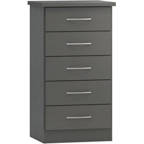 Nevada 5 Drawer Narrow Chest of Drawers in 3D Effect Grey
