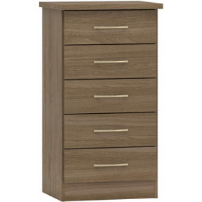 Nevada 5 Drawer Narrow Chest of Drawers Rustic Oak Effect