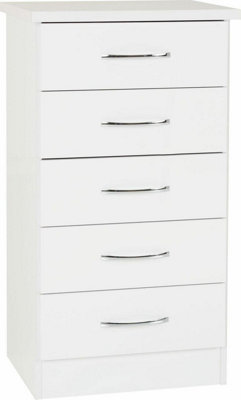 Nevada 5 Drawer Narrow Chest White Gloss