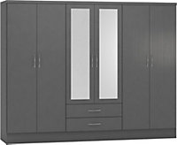 Nevada 6 Door 2 Drawer Mirrored Wardrobe in 3D Effect Grey Finish