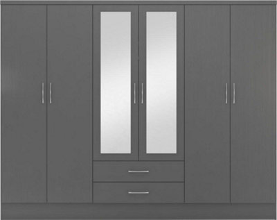Nevada 6 Door 2 Drawer Mirrored Wardrobe in 3D Effect Grey Finish