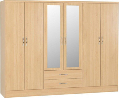 Nevada 6 Door 2 Drawer Mirrored Wardrobe in Sonoma Oak Effect Finish