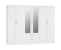 Nevada 6 Door 2 Drawer Mirrored Wardrobe - L52 x W230 x H182.5 cm - White Gloss