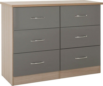 Nevada 6 Drawer Chest in Grey Gloss Light Oak