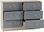 Nevada 6 Drawer Chest - L46 x W120 x H89.5 cm - Grey Gloss/Light Oak Effect Veneer