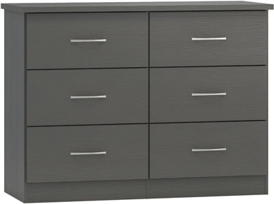 Nevada 6 Drawer Chest of Drawers 3D Effect Grey