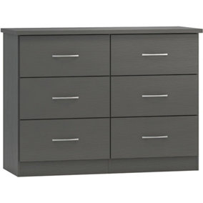 Nevada 6 Drawer Chest of Drawers 3D Effect Grey