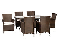 Nevada 6 Seater KD Rectangular Dining Set - Synthetic Rattan - H150 x W90 x L75 cm - Brown