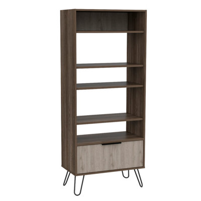 Nevada display bookcase with door, bleached oak effect & grey