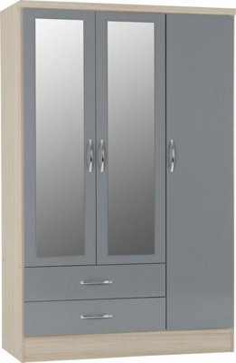 Nevada Grey Gloss 3 Door 2 Drawer Mirrored Wardrobe