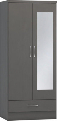 Nevada Mirrored 2 Door 1 Drawer Wardrobe in 3D Effect Grey Finish