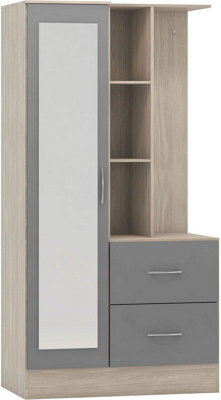 Nevada Mirrored Open Shelf Wardrobe Grey Gloss and Oak Effect