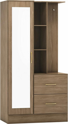 Nevada Mirrored Open Shelf Wardrobe Rustic Oak Effect at B&Q