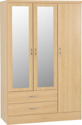 Nevada Oak Effect 3 Door 2 Drawer Mirrored Wardrobe