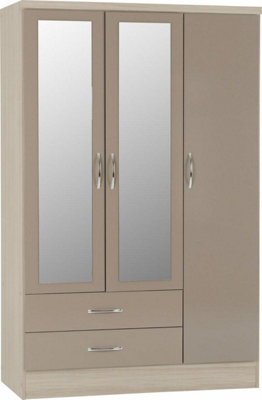 NEVADA OYSTER 3 DOOR 2 DRAWER MIRRORED WARDROBE