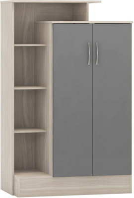 Nevada Petite Open Shelf Wardrobe Grey Gloss and Oak Effect