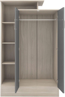 Nevada Petite Open Shelf Wardrobe Grey Gloss and Oak Effect