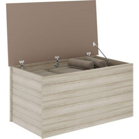 Nevada Storage Blanket Box Ottoman Oyster Gloss and Light Oak Effect Veneer