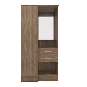 Nevada Vanity 1 Door Wardrobe - L52 x W90 x H183.5 cm - Rustic Oak Effect