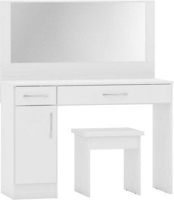 Nevada Vanity Dressing Table Set White Gloss Stool and Mirror