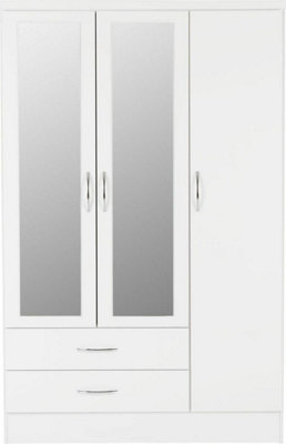 Nevada White Gloss 3 Door 2 Drawer Mirrored Wardrobe