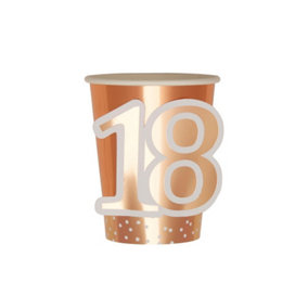 Neviti 18th Disposable Cup (Pack of 8) Rose Gold/White (One Size)
