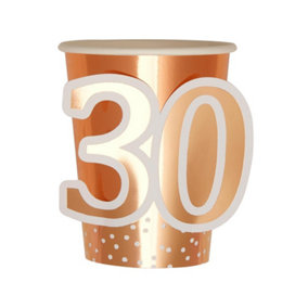 Neviti 30th Birthday Disposable Cup (Pack of 8) Rose Gold/White (One Size)