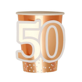 Neviti 50th Birthday Disposable Cup (Pack of 8) Rose Gold/White (One Size)