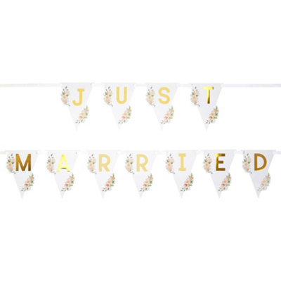 Neviti Floral Just Married Bunting White/Gold (One Size)