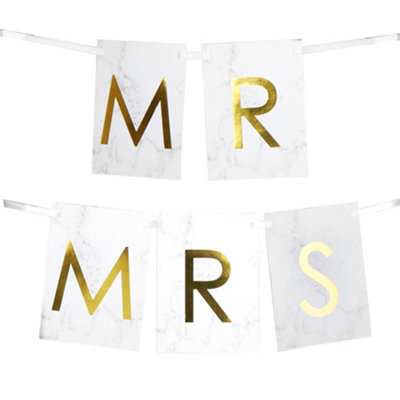 Neviti Mr & Mrs Marble Effect Bunting White/Gold (One Size)