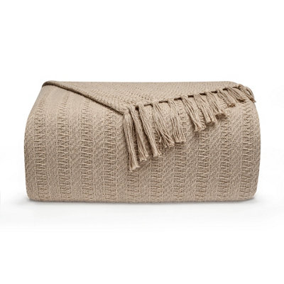 Nevni Decorative Rustic Cotton King Size Throw Blanket With Fringes For