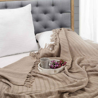 Nevni Decorative Rustic Cotton King Size Throw Blanket With Fringes For Sofa Bed Armchair Couch 225 x 250 cm Mocha DIY at B Q