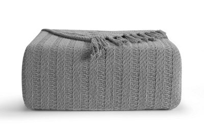 Nevni Decorative Rustic Cotton King Size Throw Blanket With Fringes For