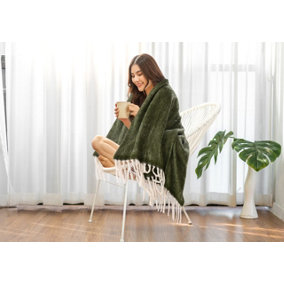 Nevni Mohair Style Light Weight Soft & Cozy Single Cotton Blanket -125 x 150 cm, Olive