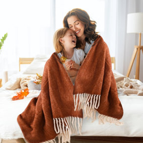 Nevni Mohair Style Light Weight Soft & Cozy Single Cotton Blanket -125 x 150 cm, Spice