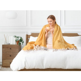 Nevni Mohair Style Light Weight Soft & Cozy Single Cotton Blanket -125 x 150 cm, Yellow