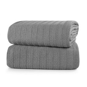 Nevni Pack of 2 Decorative Rustic Cotton Throw Blanket With Fringes For Sofa, Bed, Armchair, Couch Settee 127 x 152 cm - Grey