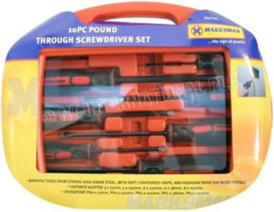 New 10pc Go Through Pound Screwdriver Set With Case Magnetic Tip Hand Tool Kit