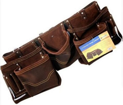 New 11 Pocket Double Oil Tanned Split Leather Compartment Tool Belt