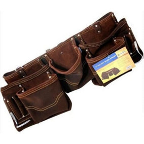 New 11 Pocket Double Oil Tanned Split Leather Compartment Tool Belt