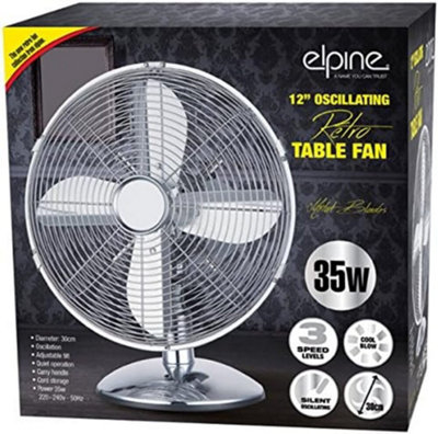 New 12 Inch Oscillating Desk Fan Cooling Air Metal Chrome 3 Speed Home Office 30w