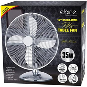 New 12 Inch Oscillating Desk Fan Cooling Air Metal Chrome 3 Speed Home Office 30w