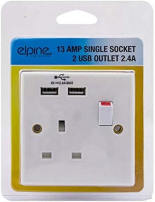 New 13amp Single Socket Switch Plug 2 Usb Outlet Power Electric Wall Power