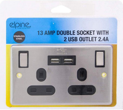 New 13amp Socket Double Switch Usb Plug 2 Gang Power Electric Stainless Steel