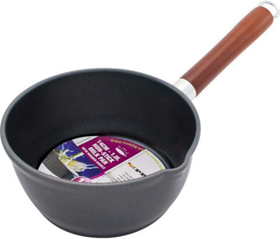 New 14cm Non Stick Milk Pan Boiling Black Cookware Kitchen Wooden Handle