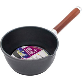 New 14cm Non Stick Milk Pan Boiling Black Cookware Kitchen Wooden Handle