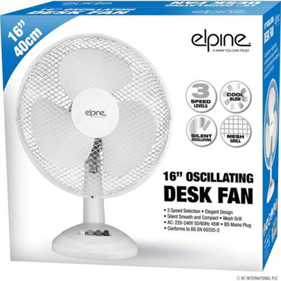 New 16" Oscillating Table Desk Fan Cooling Air 3 Speed Home Office 45W Base Silent Inch Watt