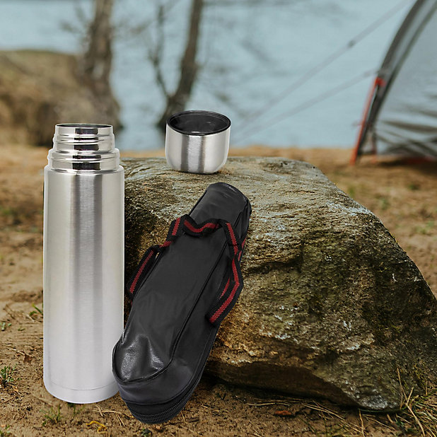 New 1l Stainless Steel Flask Hot Cold Tea Drink Thermos Vacuum Portable  Carry Case