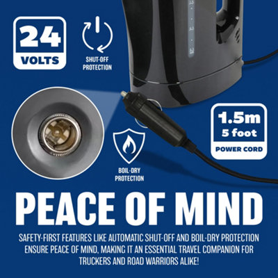 New 24v Electric Kettle Portable Van Car Travel Plug In Motor Black 1ltr