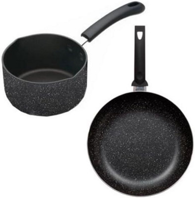 New 2pc Mini 12cm 14cm Milk Pan Frying Non Stick Marble Kitchen Grip  Cookware Set